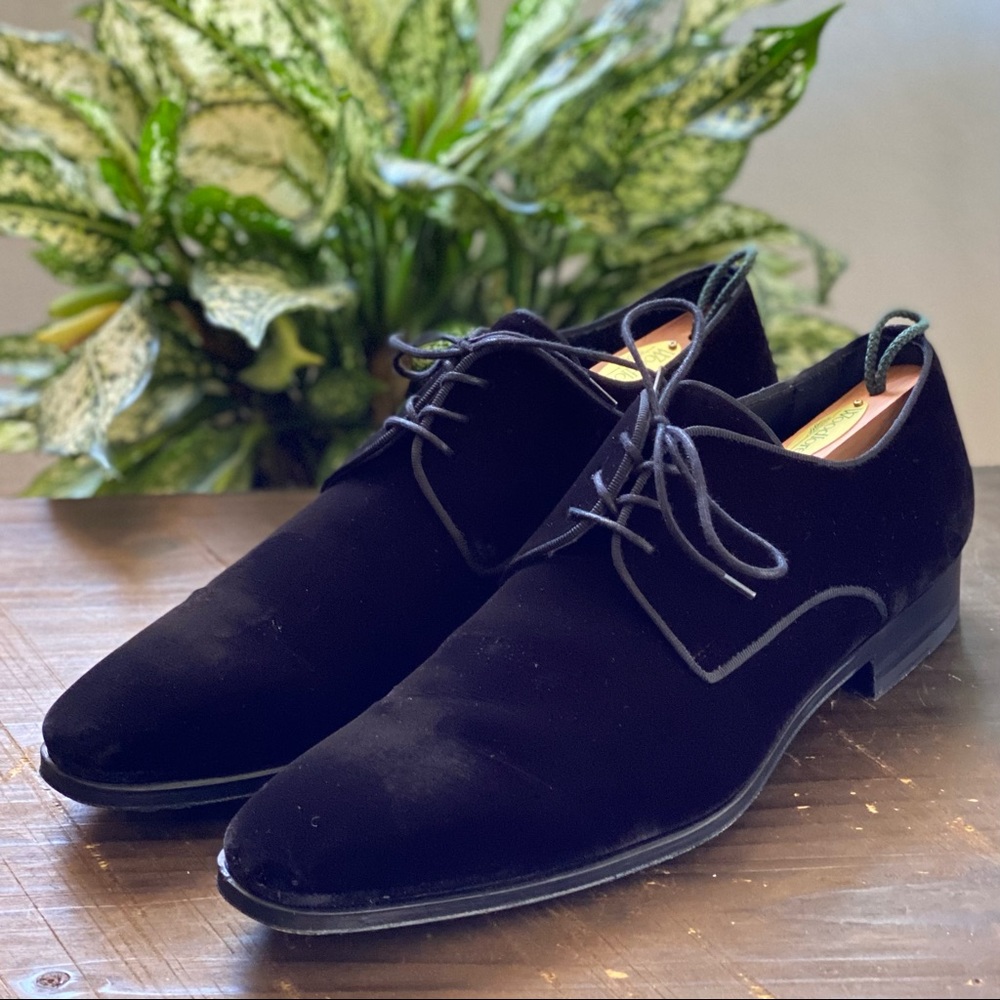 Magnanni Black Dante Velvet Brogue Oxford Mens Size 9.5 M w Box/Shoe bag 42.5 EU